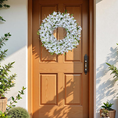 Yellow forsythia Door Wreath, 24 Inch Summer Wreaths for Front Door Outside, Hand Made Artificial Forsythia Flower Wreath for Front Door Window Wall Farmhouse Home Gift