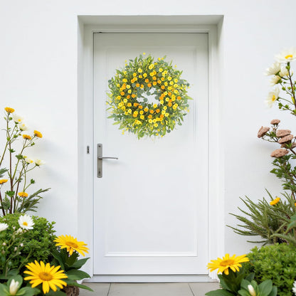 Yellow forsythia Door Wreath, 24 Inch Summer Wreaths for Front Door Outside, Hand Made Artificial Forsythia Flower Wreath for Front Door Window Wall Farmhouse Home Gift