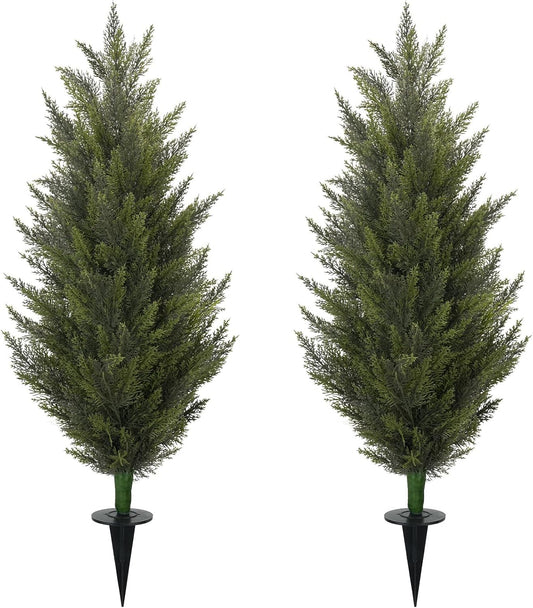 2 Pack 43.3"/3.6FT Artificial Camellia Trees for Outdoor | Fake Orange Camellia Silk Flowers Tree with Pot, Tall UV Resistant Faux Outdoor Plants for Front Porch Indoor Home Decor