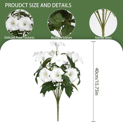 Artificial Flowers for Outdoors, Faux Petunias Spring Summer Decoration, Fake Flowers Plants UV Resistant Look Real Silk Flowers for Outside Planter Front Door Porch Patio Yard (6, White)