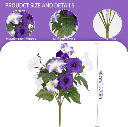 Artificial Flowers for Outdoors, Faux Petunias Spring Summer Decoration, Fake Flowers Plants UV Resistant Look Real Silk Flowers for Outside Planter Front Door Porch Patio Yard (6, White)