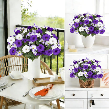 Artificial Flowers for Outdoors, Faux Petunias Spring Summer Decoration, Fake Flowers Plants UV Resistant Look Real Silk Flowers for Outside Planter Front Door Porch Patio Yard (6, White)