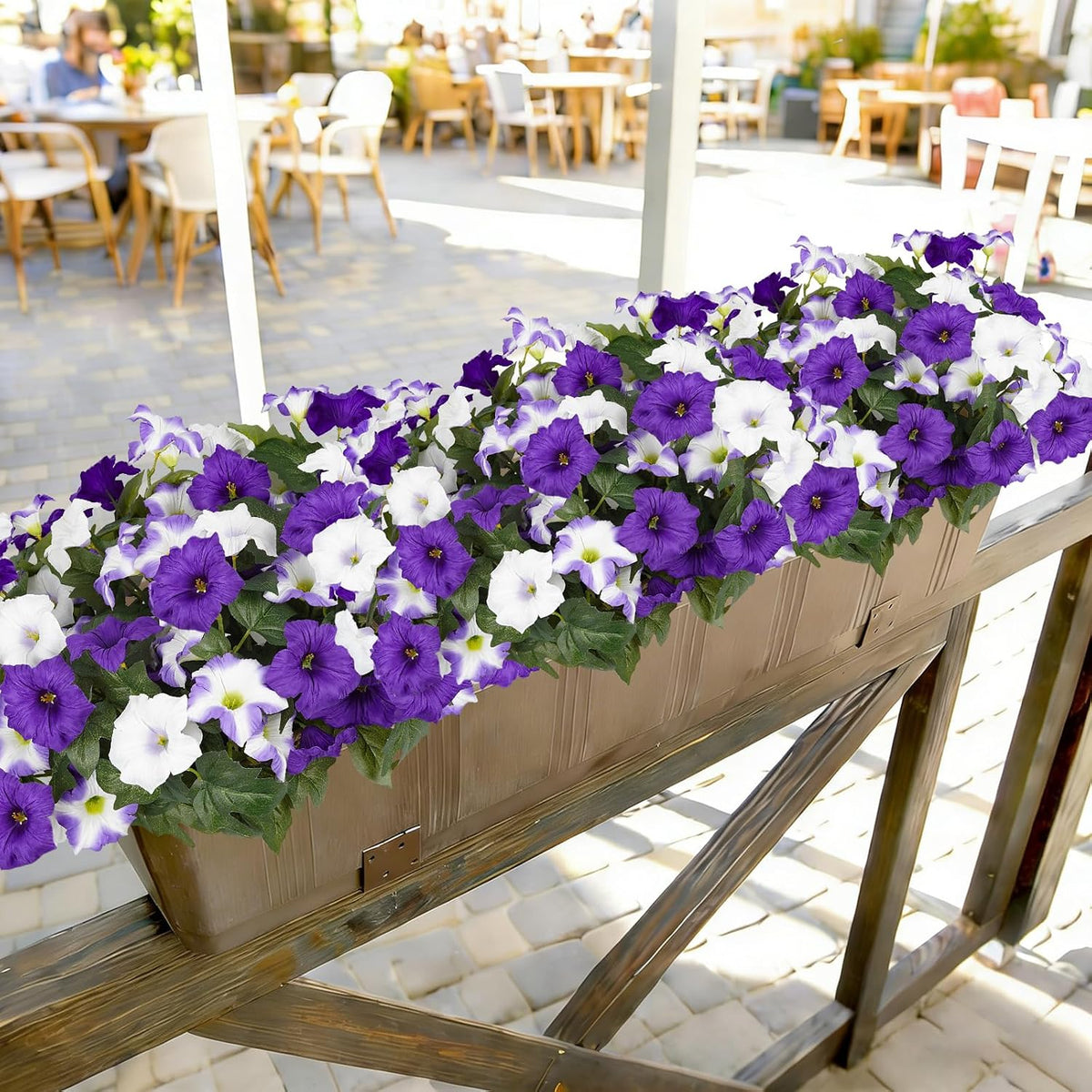 Artificial Flowers for Outdoors, Faux Petunias Spring Summer Decoration, Fake Flowers Plants UV Resistant Look Real Silk Flowers for Outside Planter Front Door Porch Patio Yard (6, White)