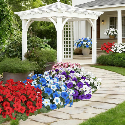 Artificial Flowers for Outdoors, Faux Petunias Spring Summer Decoration, Fake Flowers Plants UV Resistant Look Real Silk Flowers for Outside Planter Front Door Porch Patio Yard (6, White)