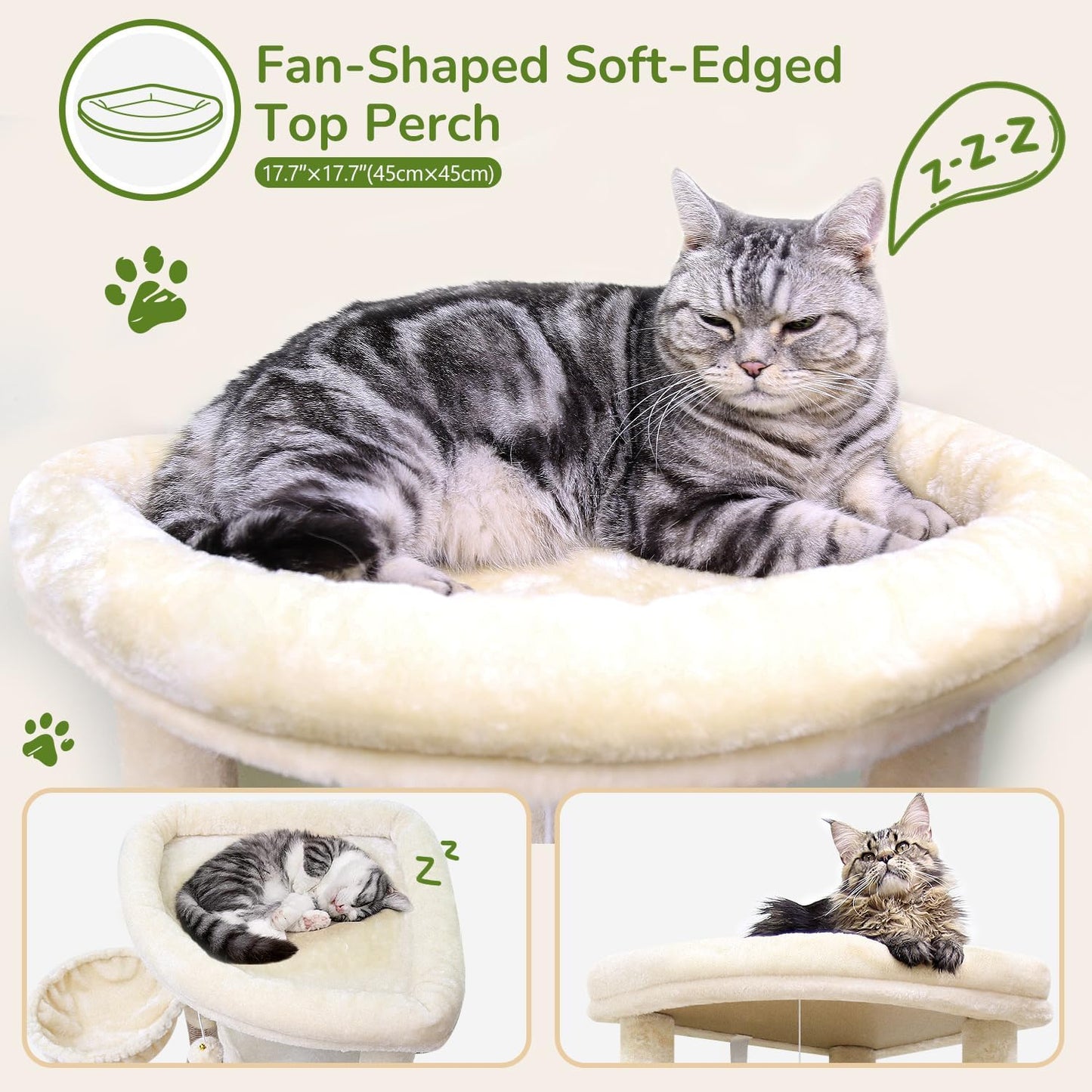 Cactus Corner Cat Tree Tower with Scratching Post for Indoor Cats, 51in Multi-Level Cat Condo Tower with Large Hammock, Fan-Shaped Padded Perch, Spacious Cat Cave, Hanging Basket, C51, Green