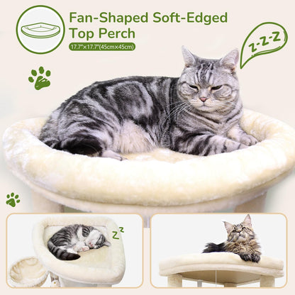 Cactus Corner Cat Tree Tower with Scratching Post for Indoor Cats, 51in Multi-Level Cat Condo Tower with Large Hammock, Fan-Shaped Padded Perch, Spacious Cat Cave, Hanging Basket, C51, Green
