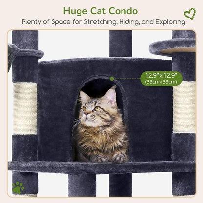 Cactus Corner Cat Tree Tower with Scratching Post for Indoor Cats, 51in Multi-Level Cat Condo Tower with Large Hammock, Fan-Shaped Padded Perch, Spacious Cat Cave, Hanging Basket, C51, Green