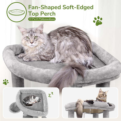 Cactus Corner Cat Tree Tower with Scratching Post for Indoor Cats, 51in Multi-Level Cat Condo Tower with Large Hammock, Fan-Shaped Padded Perch, Spacious Cat Cave, Hanging Basket, C51, Green