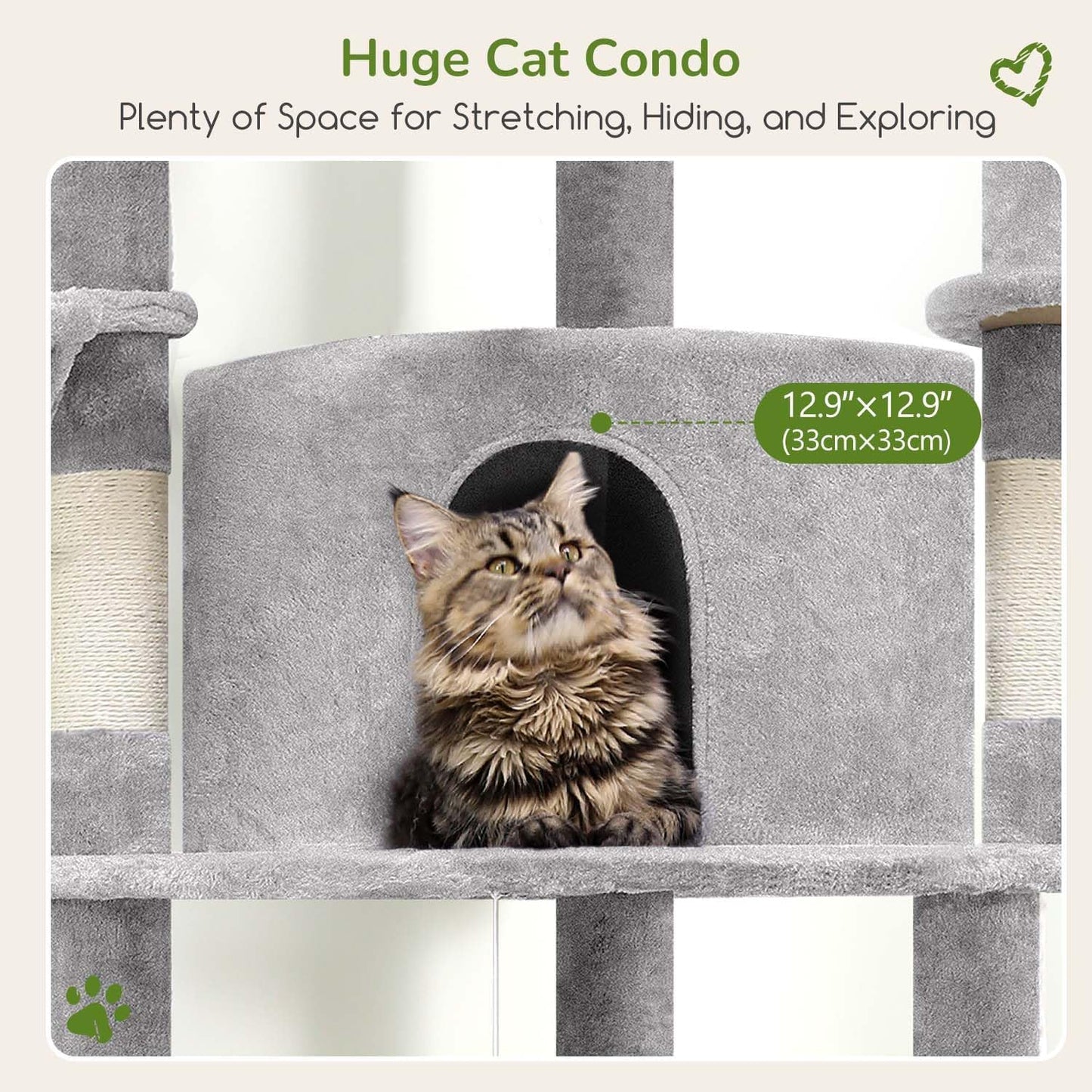 Cactus Corner Cat Tree Tower with Scratching Post for Indoor Cats, 51in Multi-Level Cat Condo Tower with Large Hammock, Fan-Shaped Padded Perch, Spacious Cat Cave, Hanging Basket, C51, Green
