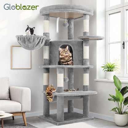 Cactus Corner Cat Tree Tower with Scratching Post for Indoor Cats, 51in Multi-Level Cat Condo Tower with Large Hammock, Fan-Shaped Padded Perch, Spacious Cat Cave, Hanging Basket, C51, Green