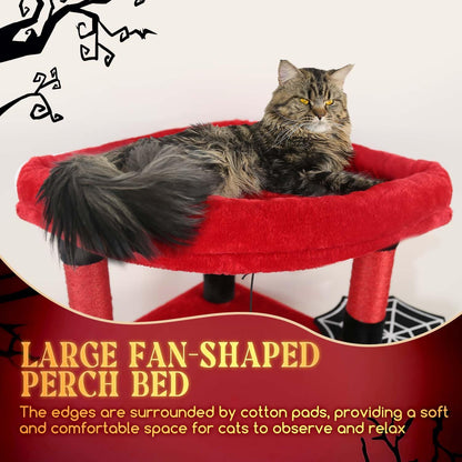 Cactus Corner Cat Tree Tower with Scratching Post for Indoor Cats, 51in Multi-Level Cat Condo Tower with Large Hammock, Fan-Shaped Padded Perch, Spacious Cat Cave, Hanging Basket, C51, Green