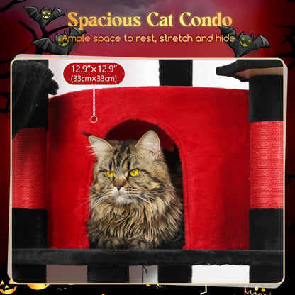 Cactus Corner Cat Tree Tower with Scratching Post for Indoor Cats, 51in Multi-Level Cat Condo Tower with Large Hammock, Fan-Shaped Padded Perch, Spacious Cat Cave, Hanging Basket, C51, Green