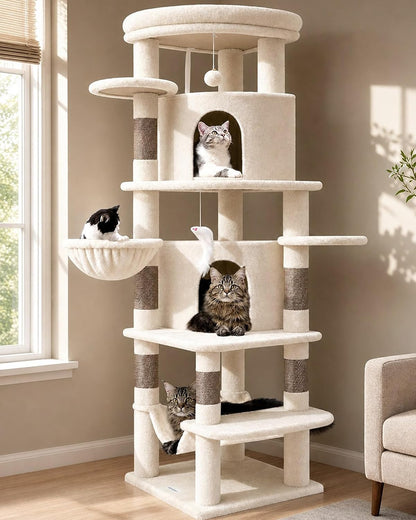 Cactus Corner Cat Tree Tower with Scratching Post for Indoor Cats, 51in Multi-Level Cat Condo Tower with Large Hammock, Fan-Shaped Padded Perch, Spacious Cat Cave, Hanging Basket, C51, Green