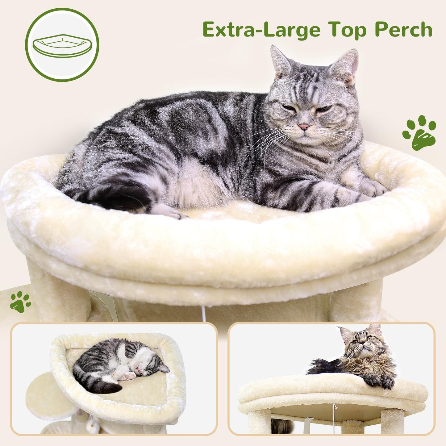 Cactus Corner Cat Tree Tower with Scratching Post for Indoor Cats, 51in Multi-Level Cat Condo Tower with Large Hammock, Fan-Shaped Padded Perch, Spacious Cat Cave, Hanging Basket, C51, Green