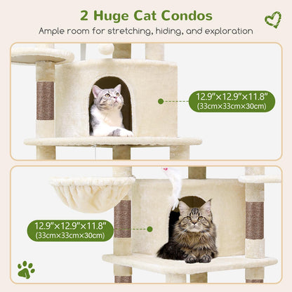Cactus Corner Cat Tree Tower with Scratching Post for Indoor Cats, 51in Multi-Level Cat Condo Tower with Large Hammock, Fan-Shaped Padded Perch, Spacious Cat Cave, Hanging Basket, C51, Green