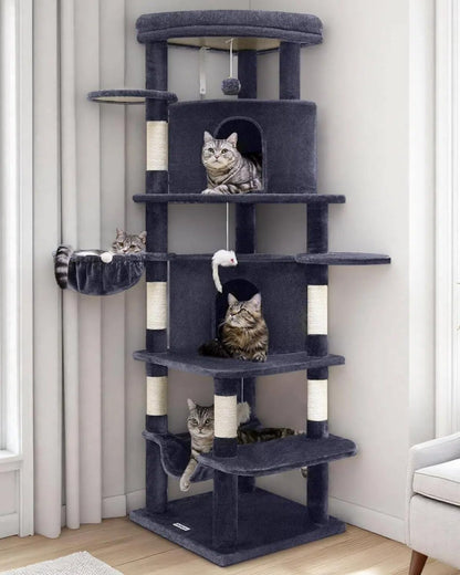 Cactus Corner Cat Tree Tower with Scratching Post for Indoor Cats, 51in Multi-Level Cat Condo Tower with Large Hammock, Fan-Shaped Padded Perch, Spacious Cat Cave, Hanging Basket, C51, Green