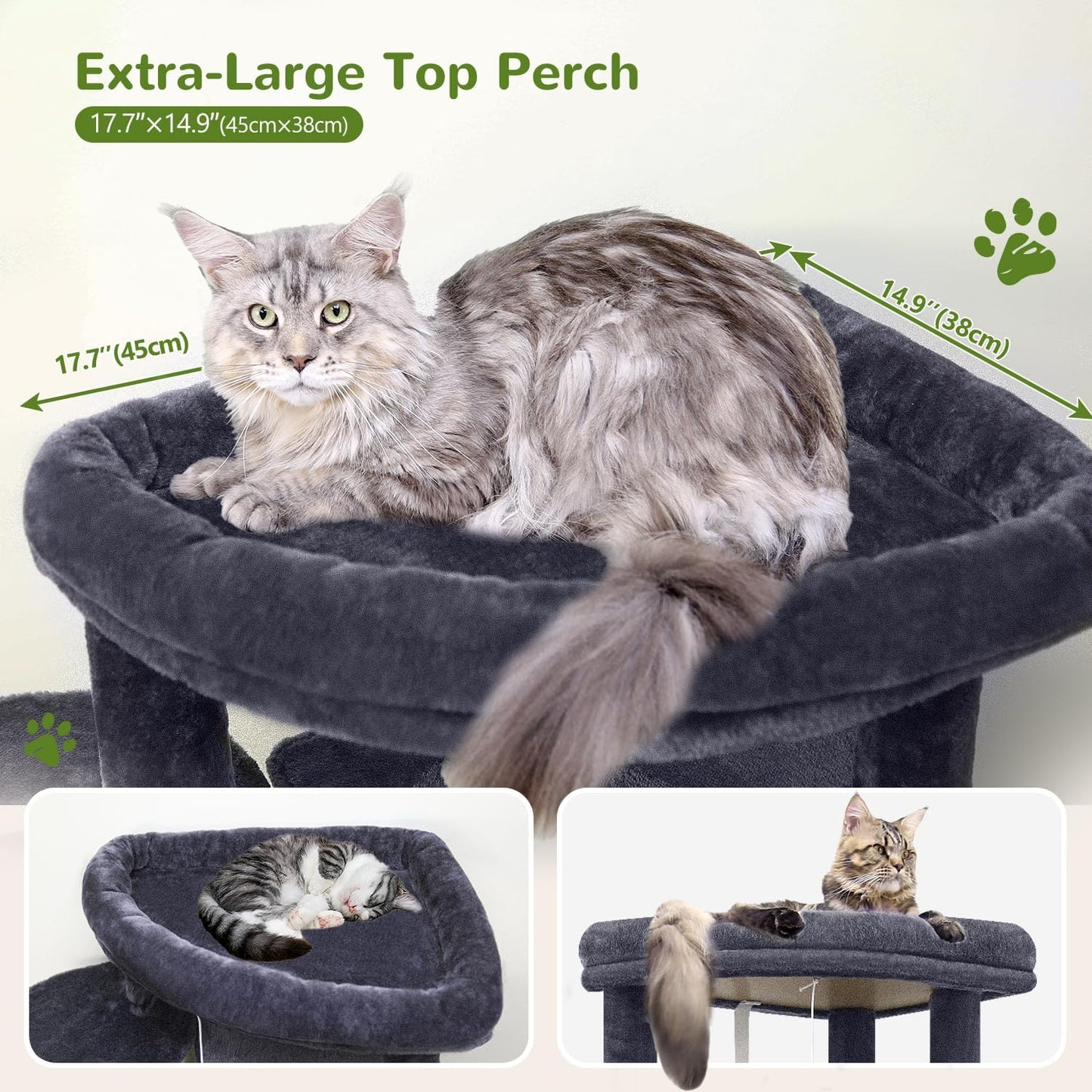 Cactus Corner Cat Tree Tower with Scratching Post for Indoor Cats, 51in Multi-Level Cat Condo Tower with Large Hammock, Fan-Shaped Padded Perch, Spacious Cat Cave, Hanging Basket, C51, Green
