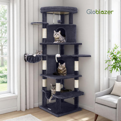 Cactus Corner Cat Tree Tower with Scratching Post for Indoor Cats, 51in Multi-Level Cat Condo Tower with Large Hammock, Fan-Shaped Padded Perch, Spacious Cat Cave, Hanging Basket, C51, Green