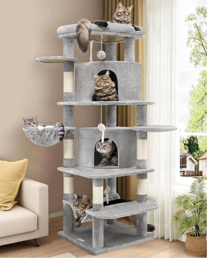 Cactus Corner Cat Tree Tower with Scratching Post for Indoor Cats, 51in Multi-Level Cat Condo Tower with Large Hammock, Fan-Shaped Padded Perch, Spacious Cat Cave, Hanging Basket, C51, Green