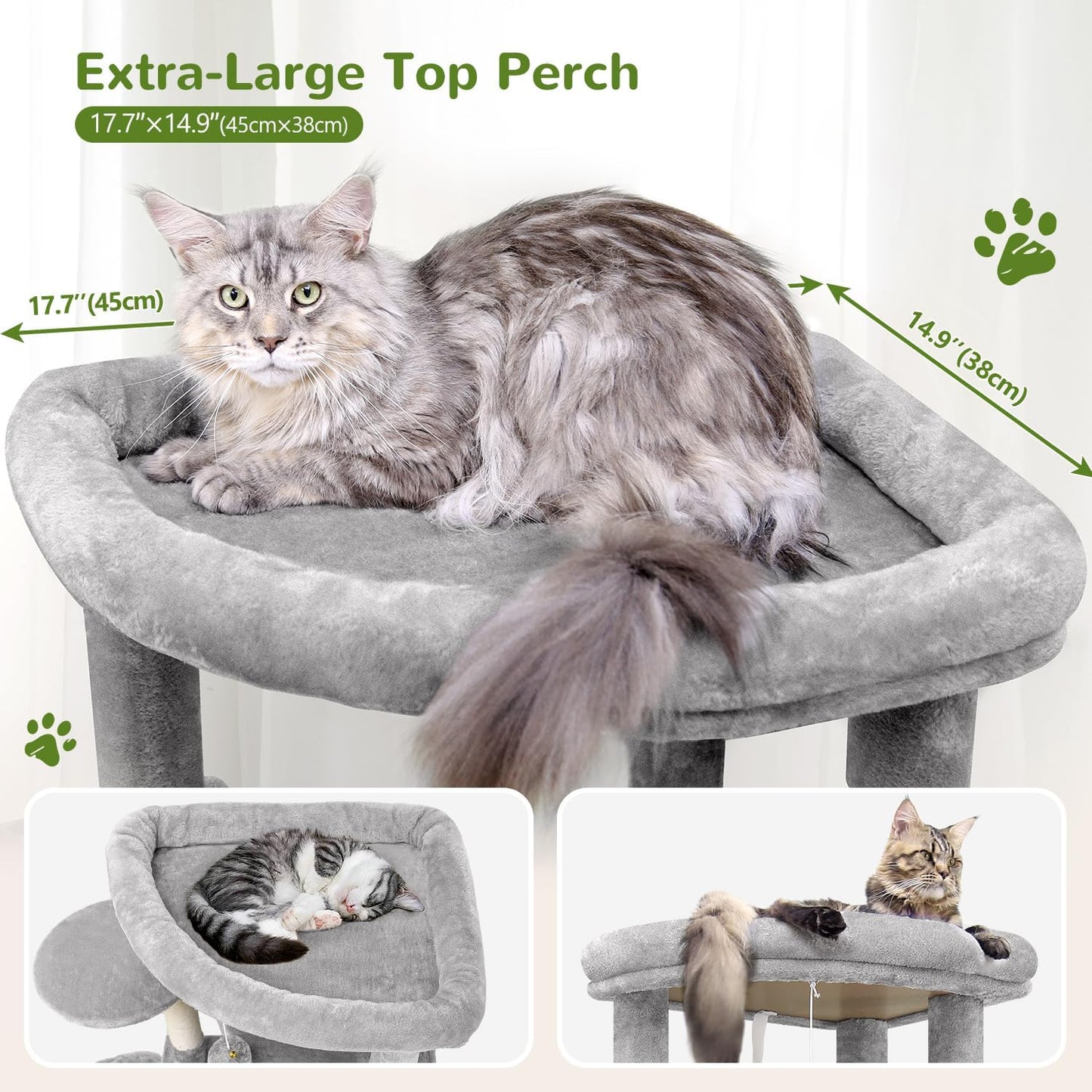 Cactus Corner Cat Tree Tower with Scratching Post for Indoor Cats, 51in Multi-Level Cat Condo Tower with Large Hammock, Fan-Shaped Padded Perch, Spacious Cat Cave, Hanging Basket, C51, Green