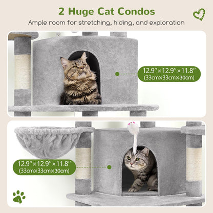 Cactus Corner Cat Tree Tower with Scratching Post for Indoor Cats, 51in Multi-Level Cat Condo Tower with Large Hammock, Fan-Shaped Padded Perch, Spacious Cat Cave, Hanging Basket, C51, Green