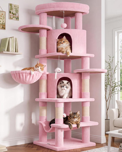 Cactus Corner Cat Tree Tower with Scratching Post for Indoor Cats, 51in Multi-Level Cat Condo Tower with Large Hammock, Fan-Shaped Padded Perch, Spacious Cat Cave, Hanging Basket, C51, Green