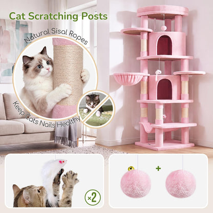 Cactus Corner Cat Tree Tower with Scratching Post for Indoor Cats, 51in Multi-Level Cat Condo Tower with Large Hammock, Fan-Shaped Padded Perch, Spacious Cat Cave, Hanging Basket, C51, Green