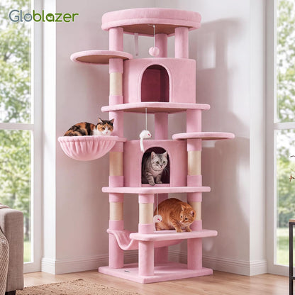 Cactus Corner Cat Tree Tower with Scratching Post for Indoor Cats, 51in Multi-Level Cat Condo Tower with Large Hammock, Fan-Shaped Padded Perch, Spacious Cat Cave, Hanging Basket, C51, Green