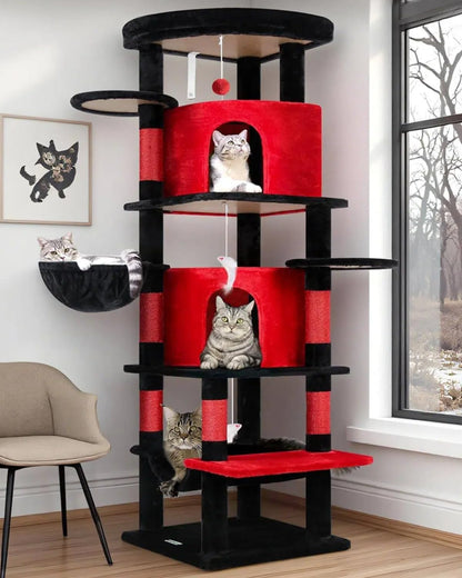 Cactus Corner Cat Tree Tower with Scratching Post for Indoor Cats, 51in Multi-Level Cat Condo Tower with Large Hammock, Fan-Shaped Padded Perch, Spacious Cat Cave, Hanging Basket, C51, Green