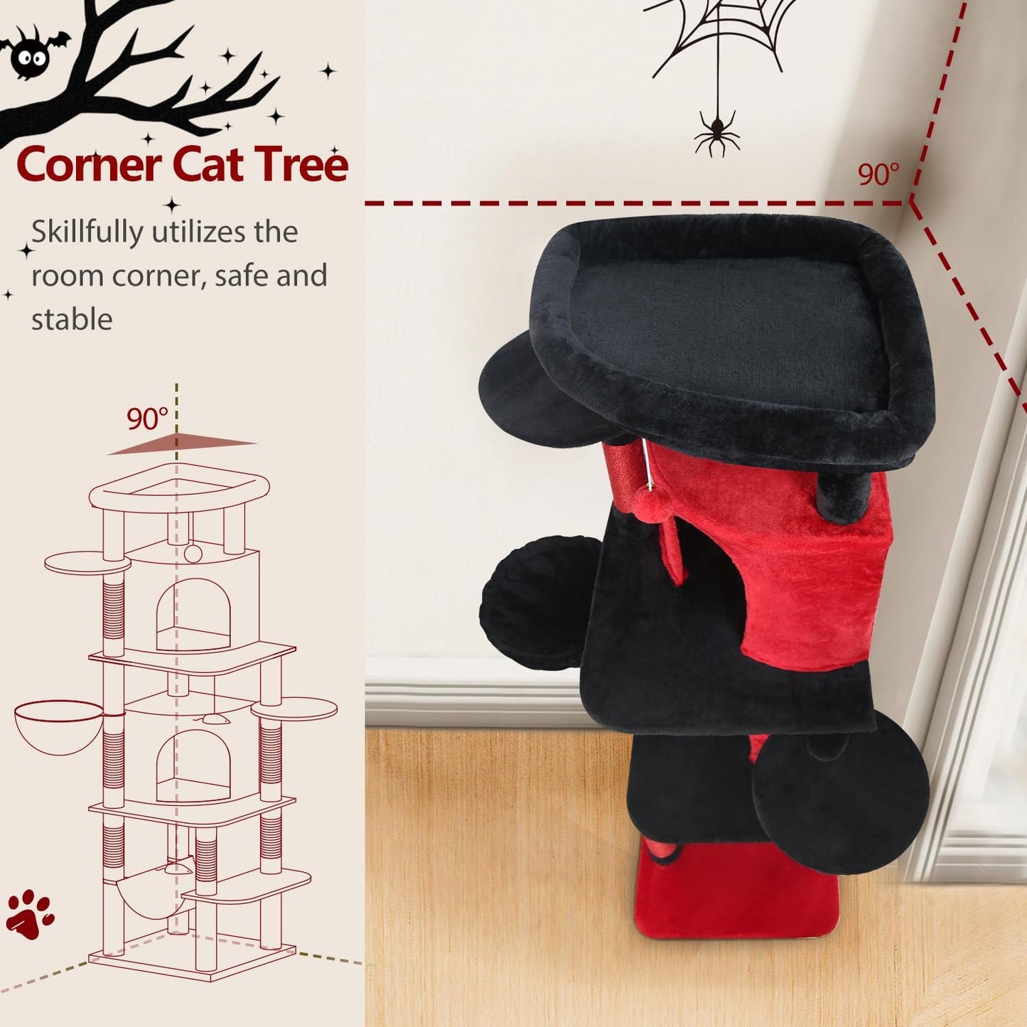 Cactus Corner Cat Tree Tower with Scratching Post for Indoor Cats, 51in Multi-Level Cat Condo Tower with Large Hammock, Fan-Shaped Padded Perch, Spacious Cat Cave, Hanging Basket, C51, Green
