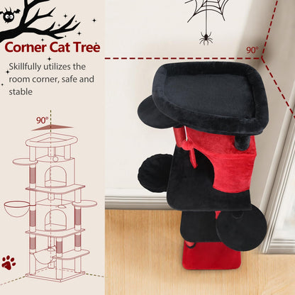 Cactus Corner Cat Tree Tower with Scratching Post for Indoor Cats, 51in Multi-Level Cat Condo Tower with Large Hammock, Fan-Shaped Padded Perch, Spacious Cat Cave, Hanging Basket, C51, Green