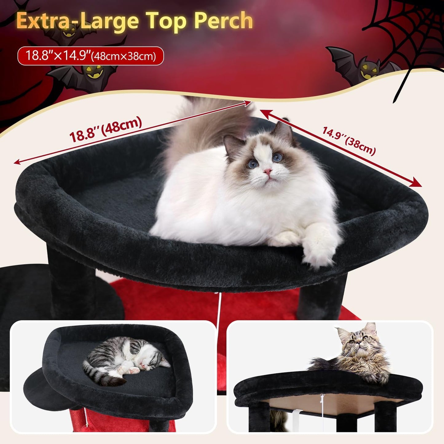 Cactus Corner Cat Tree Tower with Scratching Post for Indoor Cats, 51in Multi-Level Cat Condo Tower with Large Hammock, Fan-Shaped Padded Perch, Spacious Cat Cave, Hanging Basket, C51, Green