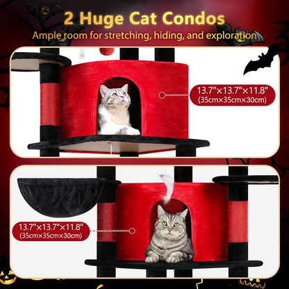 Cactus Corner Cat Tree Tower with Scratching Post for Indoor Cats, 51in Multi-Level Cat Condo Tower with Large Hammock, Fan-Shaped Padded Perch, Spacious Cat Cave, Hanging Basket, C51, Green