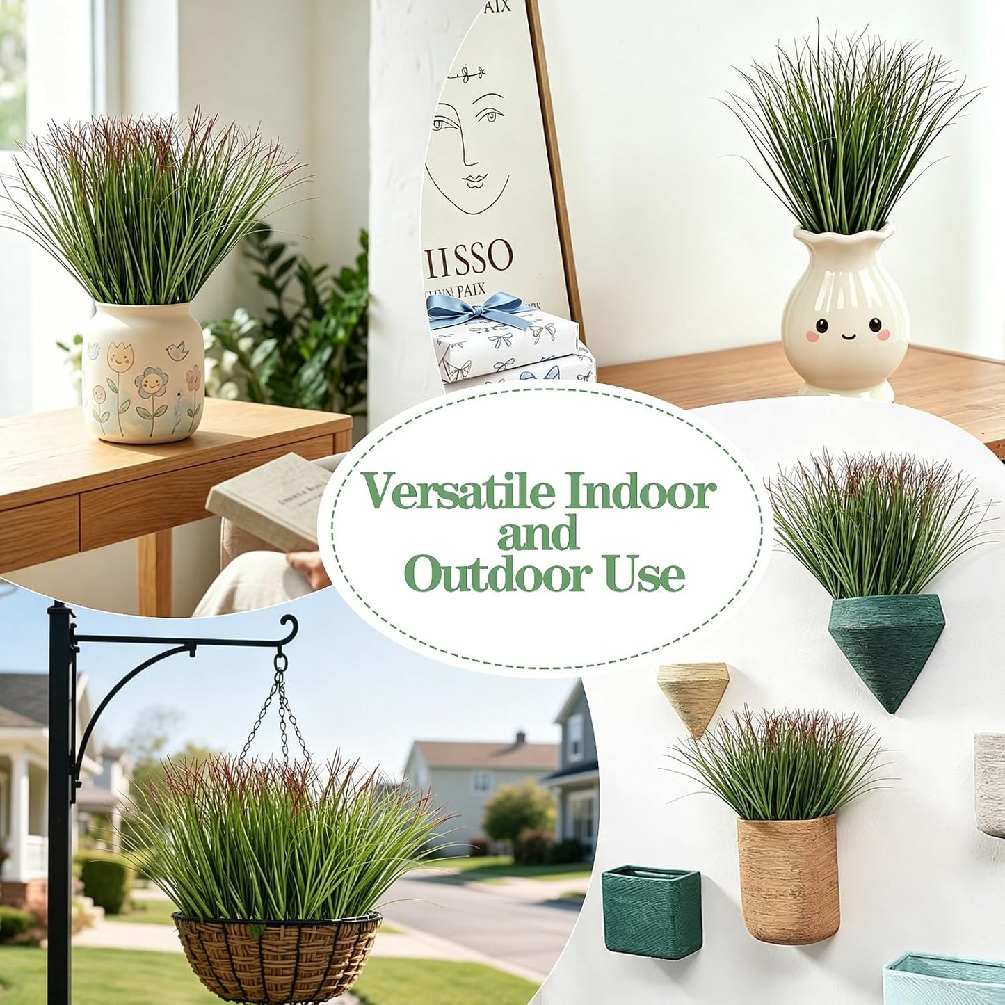12pcs Artificial Grass Plants,19.68" Faux Shrubs Wheat Grass Greenery Stems Fake Plants for Indoor Outdoor Home Decoration
