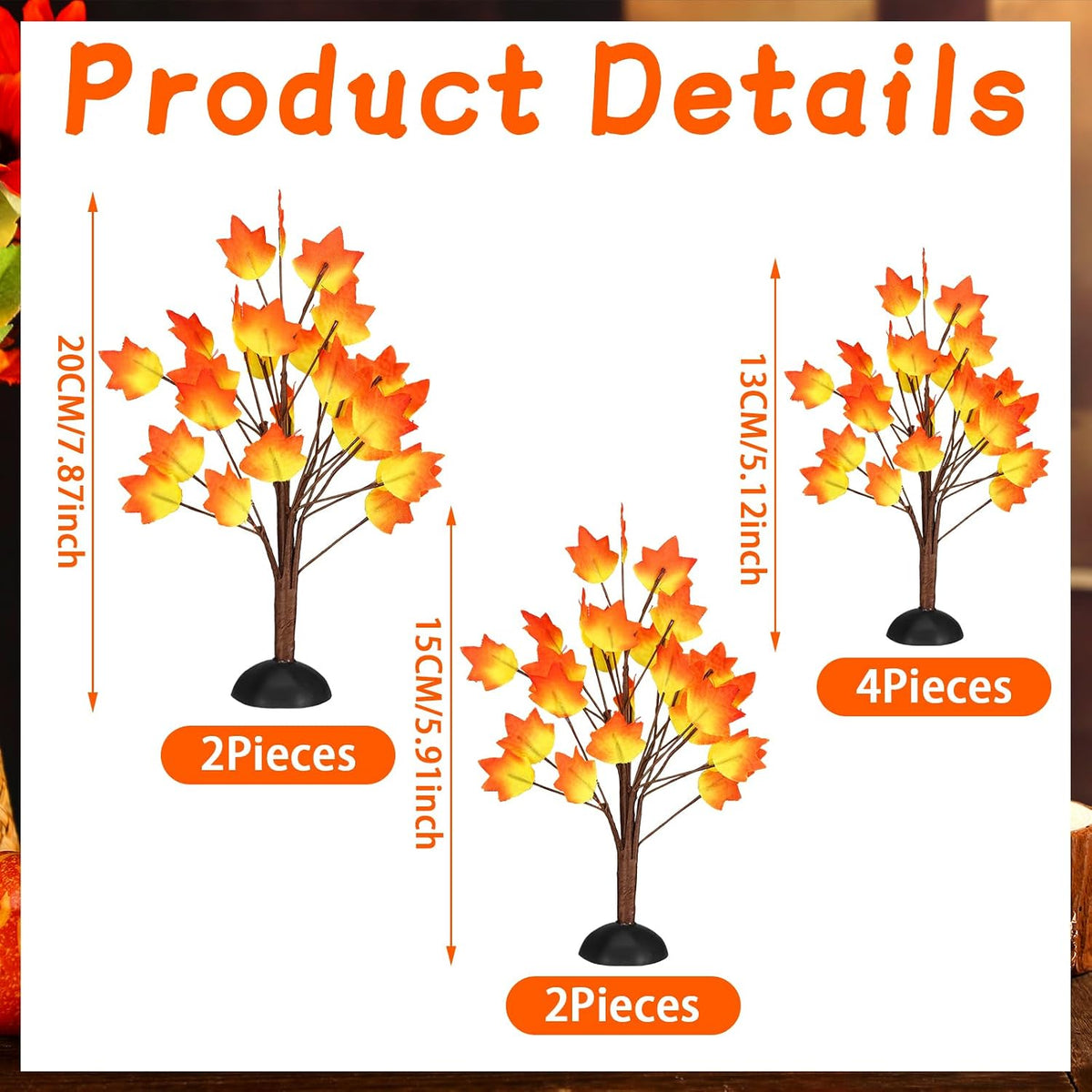 8 Pack Fall Village Maple Mini Trees Decor, Orange