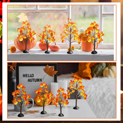 8 Pack Fall Village Maple Mini Trees Decor, Orange