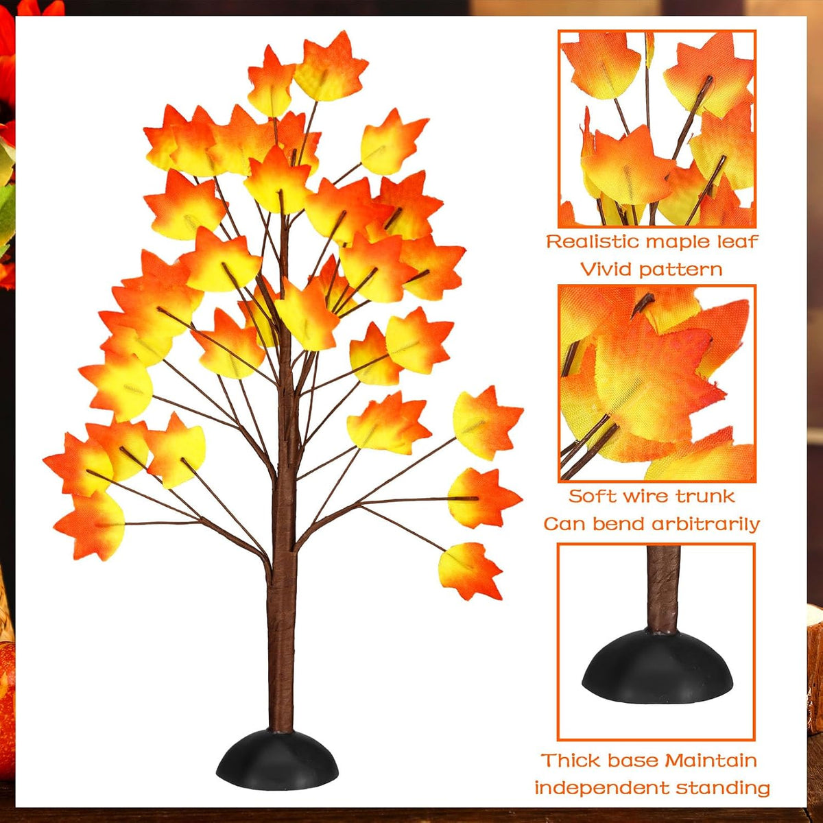 8 Pack Fall Village Maple Mini Trees Decor, Orange