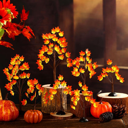 8 Pack Fall Village Maple Mini Trees Decor, Orange