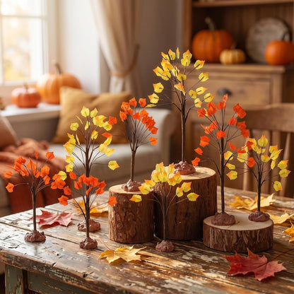 8 Pack Fall Village Maple Mini Trees Decor, Orange