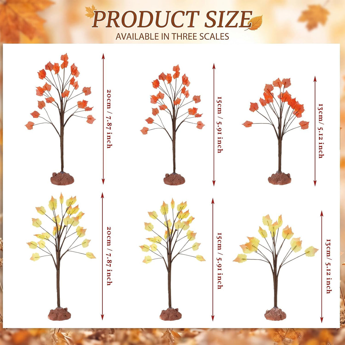8 Pack Fall Village Maple Mini Trees Decor, Orange