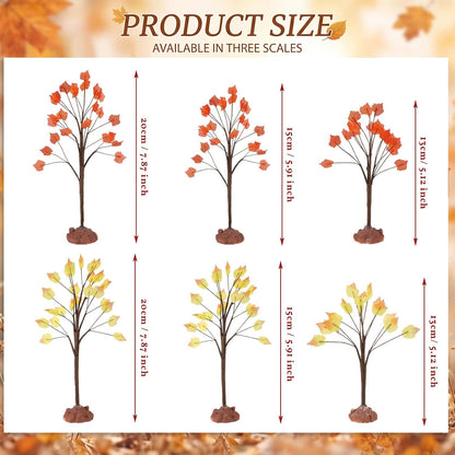 8 Pack Fall Village Maple Mini Trees Decor, Orange
