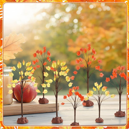 8 Pack Fall Village Maple Mini Trees Decor, Orange