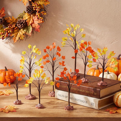 8 Pack Fall Village Maple Mini Trees Decor, Orange
