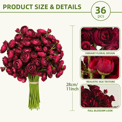 Ranunculus Artificial Flower White Silk Flowers, 18 Pcs | Faux DIY Bouquet, Wedding Engagement Centerpieces, Bridal Shower Decorations, Home Decor