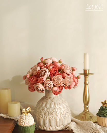 Ranunculus Artificial Flower White Silk Flowers, 18 Pcs | Faux DIY Bouquet, Wedding Engagement Centerpieces, Bridal Shower Decorations, Home Decor
