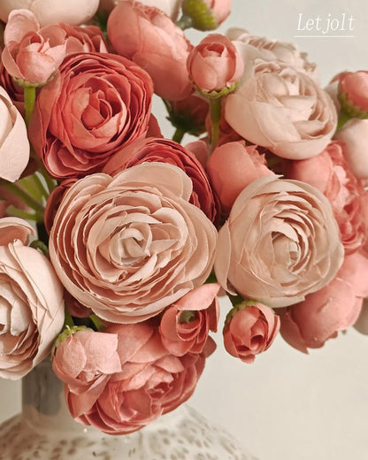 Ranunculus Artificial Flower White Silk Flowers, 18 Pcs | Faux DIY Bouquet, Wedding Engagement Centerpieces, Bridal Shower Decorations, Home Decor