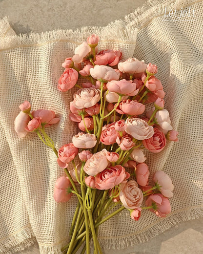 Ranunculus Artificial Flower White Silk Flowers, 18 Pcs | Faux DIY Bouquet, Wedding Engagement Centerpieces, Bridal Shower Decorations, Home Decor