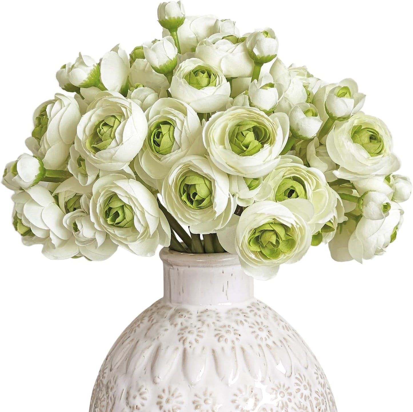 Ranunculus Artificial Flower White Silk Flowers, 18 Pcs | Faux DIY Bouquet, Wedding Engagement Centerpieces, Bridal Shower Decorations, Home Decor