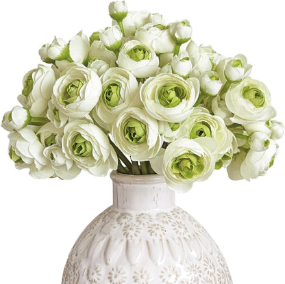 Ranunculus Artificial Flower White Silk Flowers, 18 Pcs | Faux DIY Bouquet, Wedding Engagement Centerpieces, Bridal Shower Decorations, Home Decor