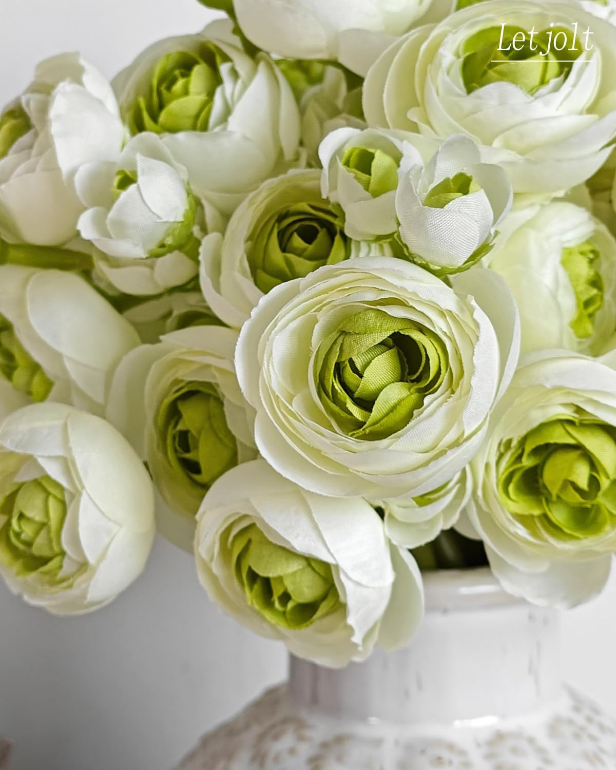Ranunculus Artificial Flower White Silk Flowers, 18 Pcs | Faux DIY Bouquet, Wedding Engagement Centerpieces, Bridal Shower Decorations, Home Decor